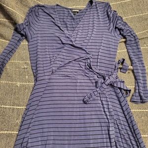 Express Navy Striped Wrap Dress